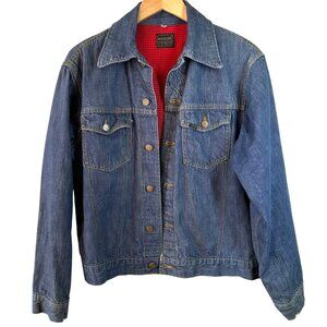 Vintage Roebucks Denim Jacket Red Lined Trucker Workwear USA Mens M/L